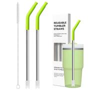 Metal Straws With Silicone Tip For Stanley Adventure Quencher H2.0 Tumbler 14 oz 20 oz, Short Straw Replacement Stainless Seel Straws Reusable For STANLEY Cups 14oz,20 oz, Dishwasher Safe(Apple Green)
