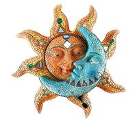 Metal Sun Wall Art Decor,11.6"Solar wall art sculpture Rustic Sun And Moon Metal Wall Art Colorful Sun Face Sculpture,Outdoor Metal Sun and Moon Wall Hanging Decor for Patio Path Courtyard (Blue)