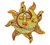 Metal Sun Wall Art Decor,11.6"Solar wall art sculpture Rustic Sun And Moon Metal Wall Art Colorful Sun Face Sculpture,Outdoor Metal Sun and Moon Wall Hanging Decor for Patio Path Courtyard (Yellow)