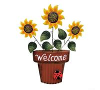 Metal Sunflower Garden Stake with Flower Pot, Outdoor Welcome Sign Decor for Patio Porch Lawn, Rustic Iron Wall Art Hanging for Yard Fence, Weatherproof(Red)