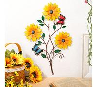 Metal Sunflower Wall Decor Sunflower Bathroom Decor Rustic Wall Flower for Patio Metal Butterfly Sunflower Wall Art Vintage Hanging Metal Flower for Home Kitchen Indoor Outdoor, 15x9 Inch(1 Piece)