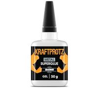 Metal super glue - KRAFTPROTZ Gel 50 g - extra strong adhesive for aluminium, steel, copper & iron - waterproof, heat resistant & transparent - no-drip gel with anti-clog tip - for workshop & repairs