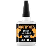 Metal super glue - KRAFTPROTZ Ultra Thin 50 g - capillary adhesive for aluminium, iron, steel & copper - ultra low viscosity - waterproof, heat resistant & transparent - fine repairs & electronics