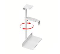 Metal Suspended Main Frame Support Hanger with Anti Scratch Sponge, Rotatable Fixed Round Rod, Under Desk Mount Desktop Main Frame(White)