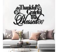Metal Thankful Grateful Blessed Wall Art, Metal Christian Scripture Word Wall Artwork Decor, Black Artwork Decoration for Living Room,Bedroom Hallway and Stairs Nature Home Decor (Black