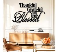 Metal Thankful Grateful Blessed Wall Art, Metal Christian Scripture Word Wall Artwork Decor, Black Artwork Decoration for Living Room,Bedroom Hallway and Stairs Nature Home Decor (Black