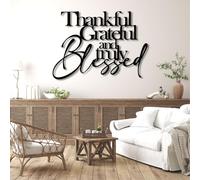 Metal Thankful Grateful Blessed Wall Art, Metal Christian Scripture Word Wall Artwork Decor, Black Artwork Decoration for Living Room,Bedroom Hallway and Stairs Nature Home Decor (Black