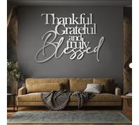 Metal Thankful Grateful Blessed Wall Art, Metal Christian Scripture Word Wall Artwork Decor, Black Artwork Decoration for Living Room,Bedroom Hallway and Stairs Nature Home Decor (Slive