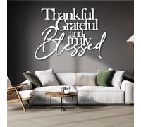 Metal Thankful Grateful Blessed Wall Art, Metal Christian Scripture Word Wall Artwork Decor, Black Artwork Decoration for Living Room,Bedroom Hallway and Stairs Nature Home Decor (White