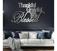 Metal Thankful Grateful Blessed Wall Art, Metal Christian Scripture Word Wall Artwork Decor, Black Artwork Decoration for Living Room,Bedroom Hallway and Stairs Nature Home Decor (Slive