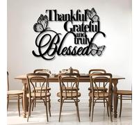 Metal Thankful Grateful Blessed Wall Art, Metal Christian Scripture Word Wall Artwork Decor, Black Artwork Decoration for Living Room,Bedroom Hallway and Stairs Nature Home Decor (Black