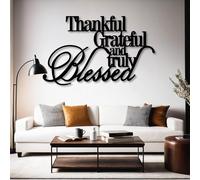 Metal Thankful Grateful Blessed Wall Art, Metal Christian Scripture Word Wall Artwork Decor, Black Artwork Decoration for Living Room,Bedroom Hallway and Stairs Nature Home Decor (Black
