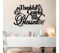Metal Thankful Grateful Blessed Wall Art, Metal Christian Scripture Word Wall Artwork Decor, Black Artwork Decoration for Living Room,Bedroom Hallway and Stairs Nature Home Decor (Black
