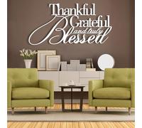Metal Thankful Grateful Blessed Wall Art, Metal Give Thanks Blessed Home Wall Artwork Decor, Black Artwork Decoration for Living Room,Bedroom Hallway and Stairs Nature Home Decor (White