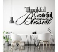 Metal Thankful Grateful Blessed Wall Art, Metal Give Thanks Blessed Home Wall Artwork Decor, Black Artwork Decoration for Living Room,Bedroom Hallway and Stairs Nature Home Decor (Black
