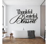 Metal Thankful Grateful Blessed Wall Art, Metal Give Thanks Blessed Home Wall Artwork Decor, Black Artwork Decoration for Living Room,Bedroom Hallway and Stairs Nature Home Decor (Black
