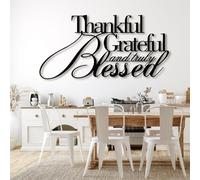 Metal Thankful Grateful Blessed Wall Art, Metal Give Thanks Blessed Home Wall Artwork Decor, Black Artwork Decoration for Living Room,Bedroom Hallway and Stairs Nature Home Decor (Black