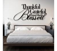 Metal Thankful Grateful Blessed Wall Art, Metal Give Thanks Blessed Home Wall Artwork Decor, Black Artwork Decoration for Living Room,Bedroom Hallway and Stairs Nature Home Decor (Black