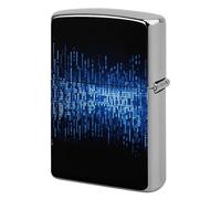 Metal The Blue Binary Lighter Case Windproof Flip Top Lighter Sleeve Double Sided Vintage Cool Cigarette Pouch Holder Reusable Pocket Protective Cover Men Gifts for Boyfriend Husband