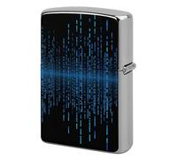 Metal The Blue Binary Matrix Lighter Case Windproof Flip Top Lighter Sleeve Double Sided Vintage Cool Cigarette Pouch Holder Reusable Pocket Protective Cover Men Gifts for Boyfriend Husband