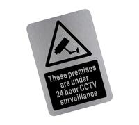 METAL These Premises Are Under 24 Hour CCTV Surveillance Sign-WITH IMAGE-Brushed Silver Aluminium -Warning Door Notice Office Shop School Cafe Restaurant Pub Business Hotel Premises Camera Recording