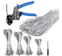 Metal Tie Wrap Gun,Goethe Garden Stainless Steel Cable Tie Gun with 150Pcs 300/250/200/150mm Metal Cable Ties Multi-Purpose Self-Locking Cable Ties for Machinery,Exhaust Wrap,Pipes and Outdoor Fence