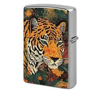 Metal Tiger Botanical Lighter Case Windproof Flip Top Lighter Sleeve Double Sided Vintage Cool Cigarette Pouch Holder Reusable Pocket Protective Cover Men Gifts for Boyfriend Husband