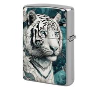 Metal Tiger in Jungle Lighter Case Windproof Flip Top Lighter Sleeve Double Sided Vintage Cool Cigarette Pouch Holder Reusable Pocket Protective Cover Men Gifts for Boyfriend Husband