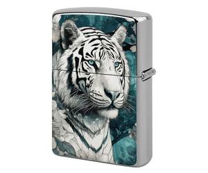 Metal Tiger in Jungle Lighter Case Windproof Flip Top Lighter Sleeve Double Sided Vintage Cool Cigarette Pouch Holder Reusable Pocket Protective Cover Men Gifts for Boyfriend Husband