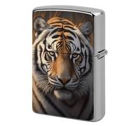 Metal Tiger Lighter Case Windproof Flip Top Lighter Sleeve Double Sided Vintage Cool Cigarette Pouch Holder Reusable Pocket Protective Cover Men Gifts for Boyfriend Husband