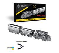 METAL-TIME Freight Train Mechanical Model, Heavy Loco, 3D Metal Model Kit, Wind-up Moving Mechanism, Opening Compartments, 234 Pieces, Age 14+
