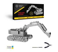 METAL-TIME TIRELESS DIGGER EXCAVATOR, Excavator Model, Metal Hydraulic Excavator Model, 3D Puzzle Building Crafts, Collectible Figurine, Stainless Steel DIY Construction with Toolbox, 100 Pieces.