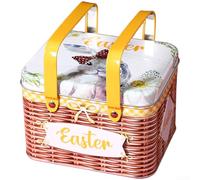 Metal Tin Box with Handle for Cookies Candy Storage Featuring Cartoon Design and Lid for Keeping Contents Fresh (A)