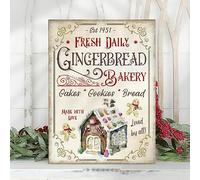 Metal Tin Gingerbread Bakery Sign - Wall Decor, Holiday Poster, Christmas Party Decoration, Sweet Treats - 8x12 Inch