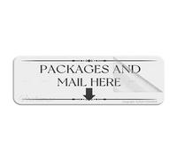 Metal Tin Plastic Sign Packages And Mail Here With Symbols Self-Adhesive For Restaurant Salons Hotel Motel Rest Stops Public Restrooms 4×16 Inch