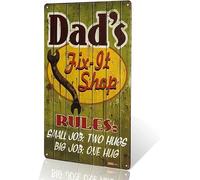 Metal Tin Retro Sign Dad's Shop Need to Have Rules Small Job- Two Hugs, Big Job- One Hug Tin Sign Poster Vintage Metal Signs for Bar Music Club Man Cave Room Wall Decor 8x12 Inch