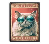 Metal Tin Retro Sign Don't Tell Me What To Do Cat With Sunglass Vintage Art Wall Decor Sign for Backyard Garage Man Cave Shed Office Craft Room 12.00"x16.00" with Black Metal Framed