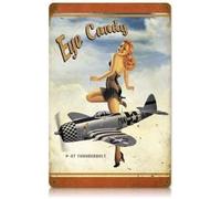 Metal Tin Retro Sign P-47 Thunderbolt Pinup Girl Eye Candy Tin Sign Poster Vintage Metal Signs for Bar Music Club Man Cave Room Wall Decor 5.5x8 Inch