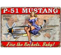 Metal Tin Retro Sign P-51 Airplane Pin Up Girl Baby Sign by Steve McDonald Tin Sign Poster Vintage Metal Signs for Bar Music Club Man Cave Room Wall Decor 5.5x8 Inch