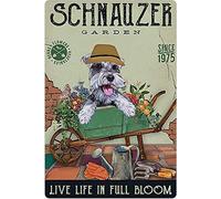 Metal Tin Retro Sign Vintage Schnauzer Garden Live Life In Full Bloom Retro Wall Decor For Home Cafes Office Store Pubs Club Sign 14x20cm