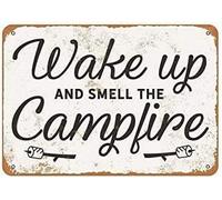 Metal Tin Retro Sign Wake Up and Smell The Campfire Vintage Beer Sign Home Decor Tin Sign Poster Vintage Metal Signs for Bar Music Club Man Cave Room Wall Decor 12x8 inch
