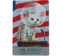 Metal Tin Retro Sign Wall Poster Sign Metal Sign Mr. Pebbles The First Cat in Space Vintage Signs Retro Tin Signs Wall Art Sign Wall Decor 8x6 Inch