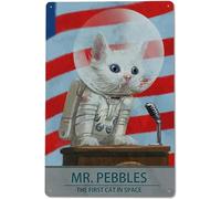 Metal Tin Retro Sign Wall Poster Sign Metal Sign Mr. Pebbles The First Cat in Space Vintage Signs Retro Tin Signs Wall Art Sign Wall Decor 8x6 Inch