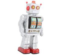 Metal Tin Robot Toy Figures Model, Handmade Retro Rotating Robot Tin Toy Nostalgic Interesting Tinplate Extremely Detailed Walking for Collection (Silver)