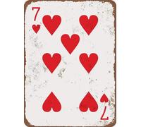 Metal Tin Sign 12 x 16 inches - 7 of Hearts Retro Poker Man Cave Vintage Look Poster Plaque Wall Decoration Bar Cafe Home Decor