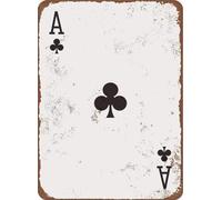 Metal Tin Sign 12 x 16 inches - Ace of Clubs Retro Poker Man Cave Vintage Look Poster Plaque Wall Decoration Bar Cafe Home Decor