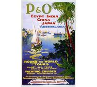 Metal Tin Sign 1904 P&O Egypt Rtro China Japan Australia Travel Metal Wall Sign Elegant Wall Poster Novelty Bathroom Sign For Bar Cafe Bathroom 20x30 cm