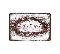Metal Tin sign 4th of July Wreah,Independence Day Red Blue Berry Ring Wreath Patriotic Decorations Memorial Day Flag Veterans Day Home Wall Porch Indoor Outdoor Decor American Pattern 5.5×8 inch