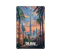 Metal Tin Sign 8 X 12 Inch - Dubai Skyline - Poster Metal Plaque, For Cafe, Bar, Home Wall Decor