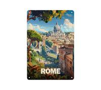 Metal Tin Sign 8 X 12 Inch - Rome Cityscape - Poster Metal Plaque, For Cafe, Bar, Home Wall Decor